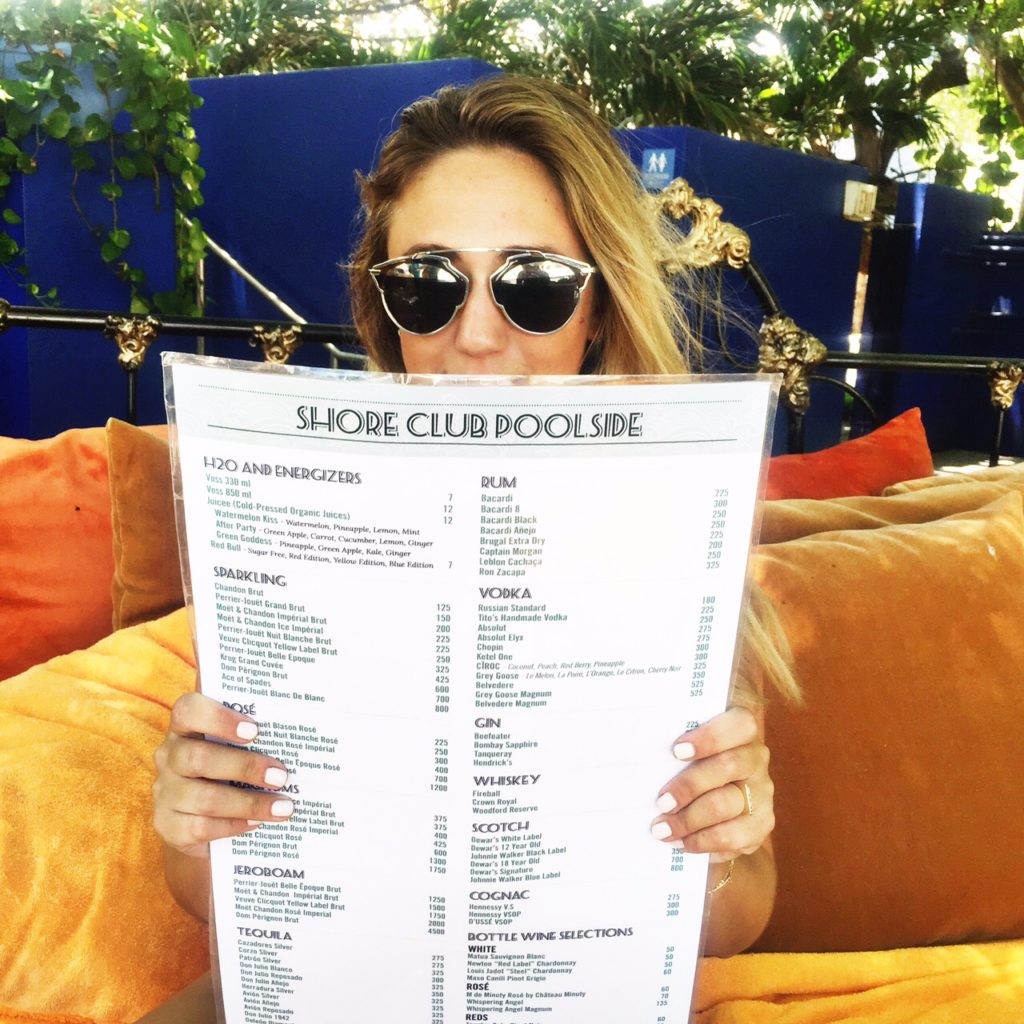 Shore Club Poolside menu