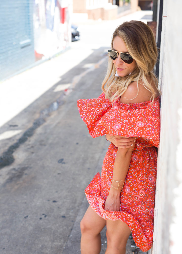 Red off the shoulder dress 