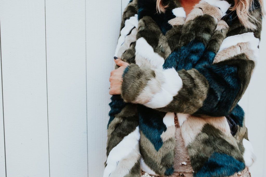 Chevron Faux Fur Coats 